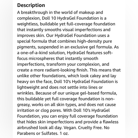 Doll 10 DEEP HydraGel Foundation 1 oz. (Made in Italy) NEW - Picture 10 of 12